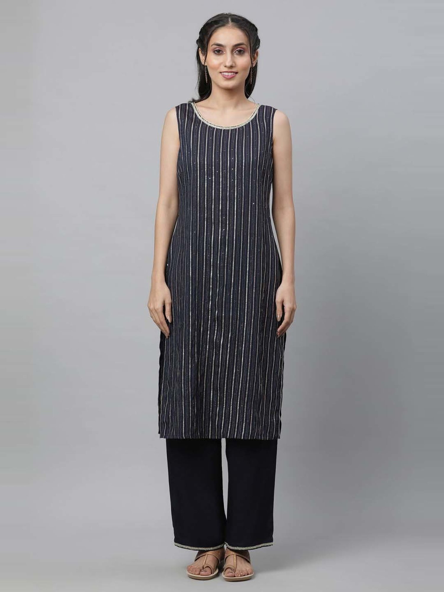 Aurelia Blue Linen Printed Kurta Pant Set With Jacket