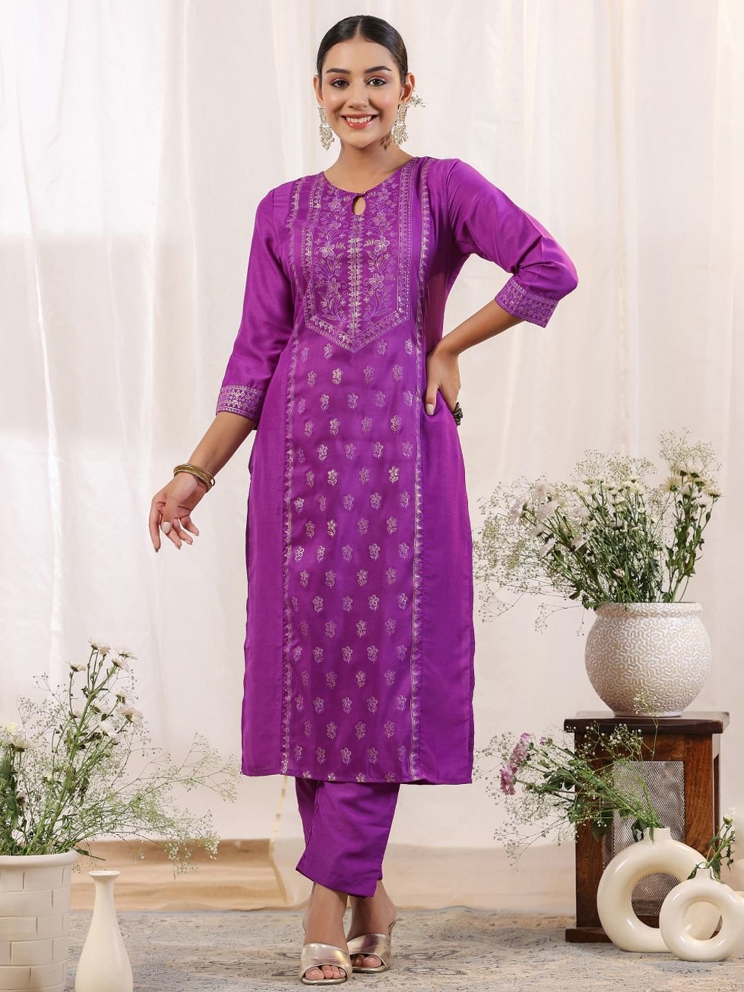 URBAN MYSTIC Black Rayon Embroidered Kurta & Sharara Set