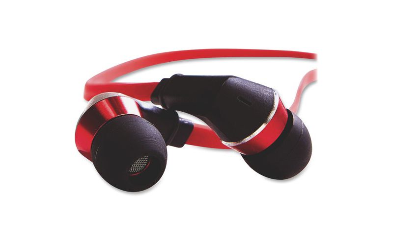 Tangle-Free Earphones - Red/Black - Stereo - Red, Black - Mini-phone - Wired - 20 Ohm - 5 Hz 22 kHz - Earbud - Binaural - In-ear - 4.30 ft Cable