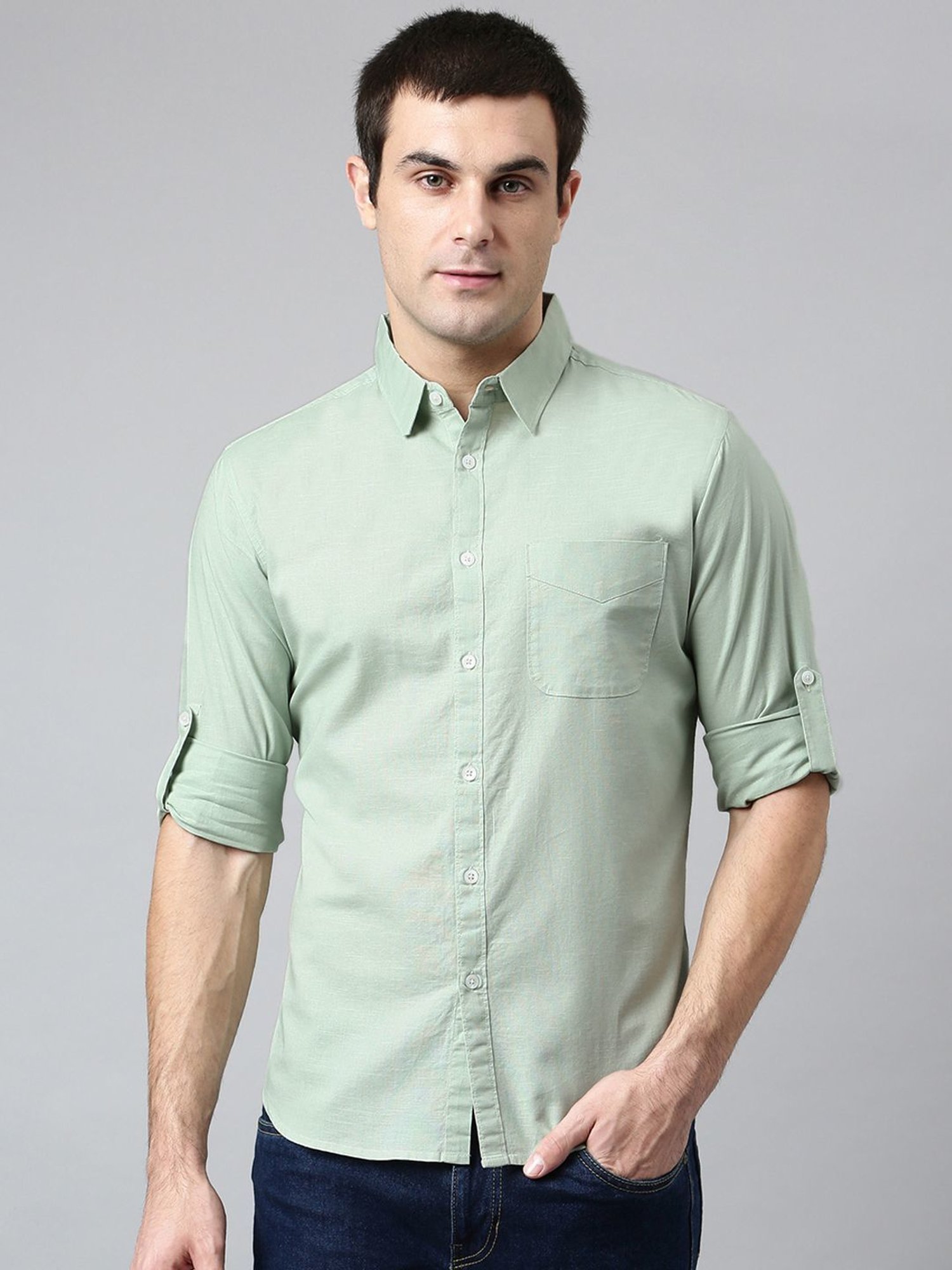 Dennis Lingo Green Cotton Slim Fit Shirt