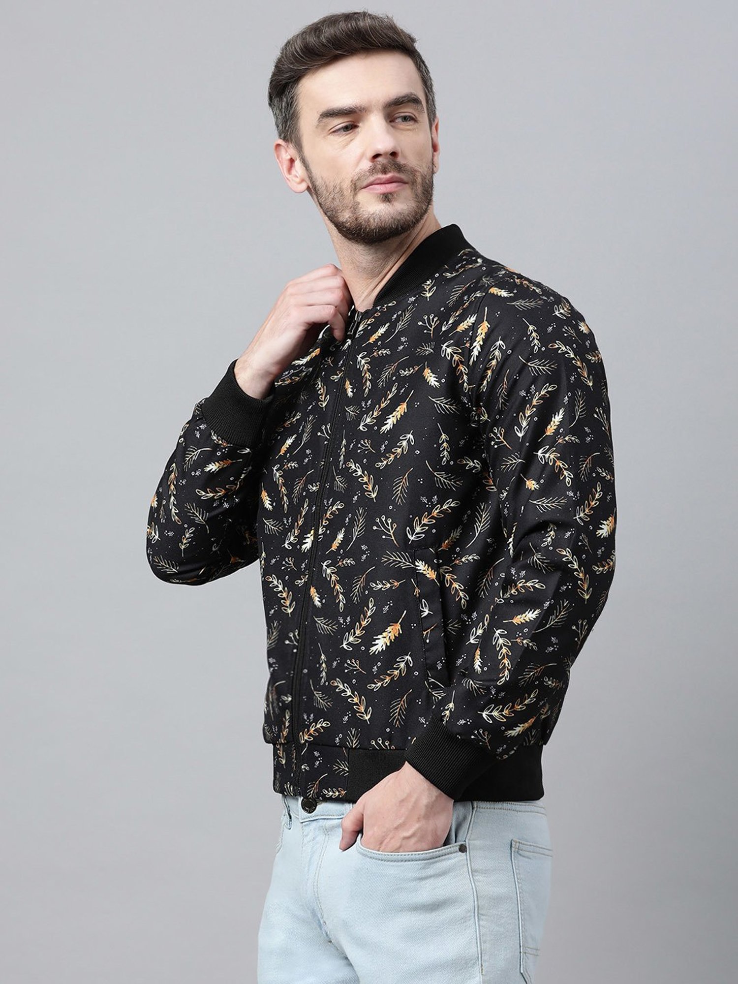 Hangup Plus Black Regular Fit Printed Bomber Jacket