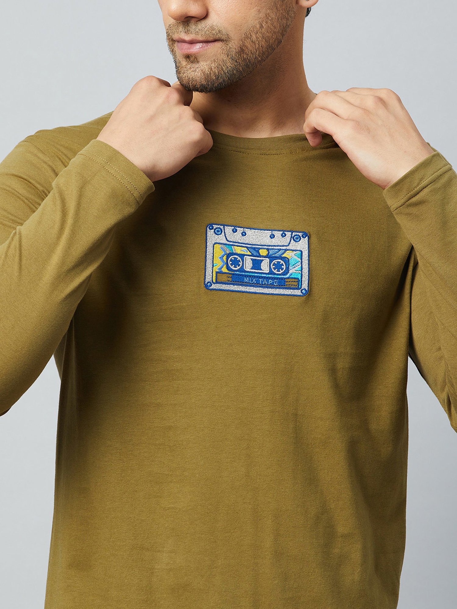 Club York Olive Regular Fit Printed Crew T-Shirt