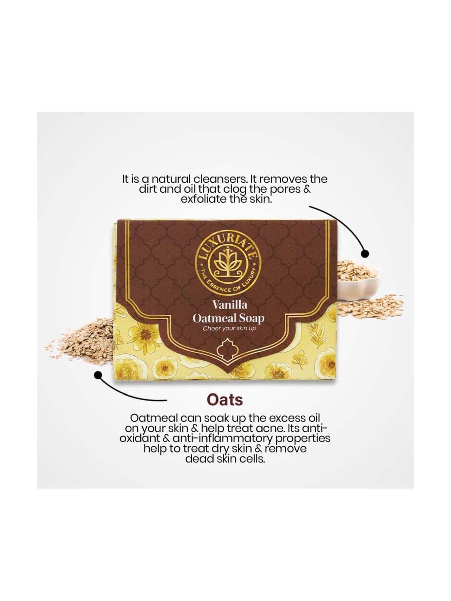 Luxuriate Rose, Vanilla Oatmeal & Parijat Refreshing Handmade Soap Bar Pack of 3 - 375 gm