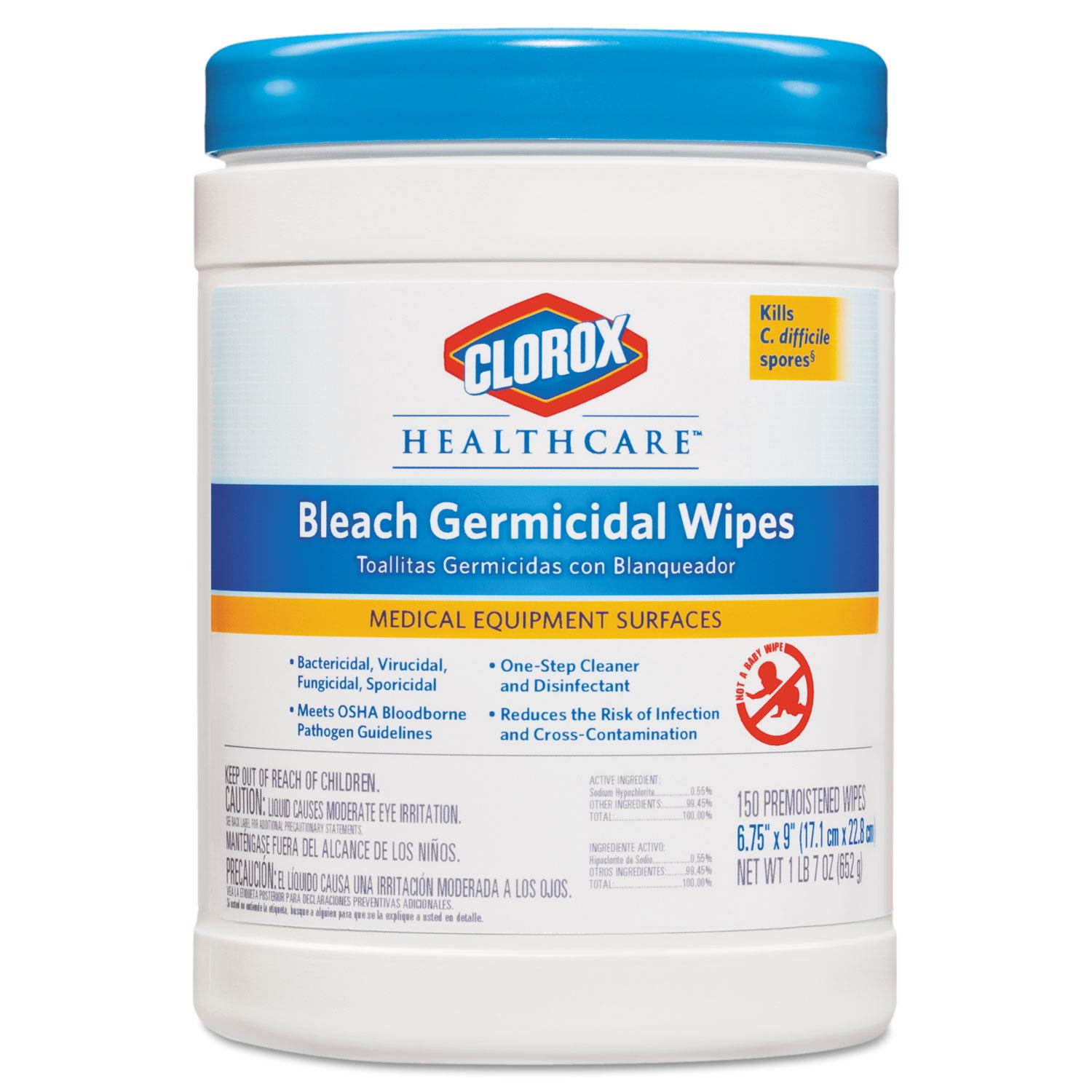 Germicidal Wipes, 6 X 5, Unscented, 150/Canister