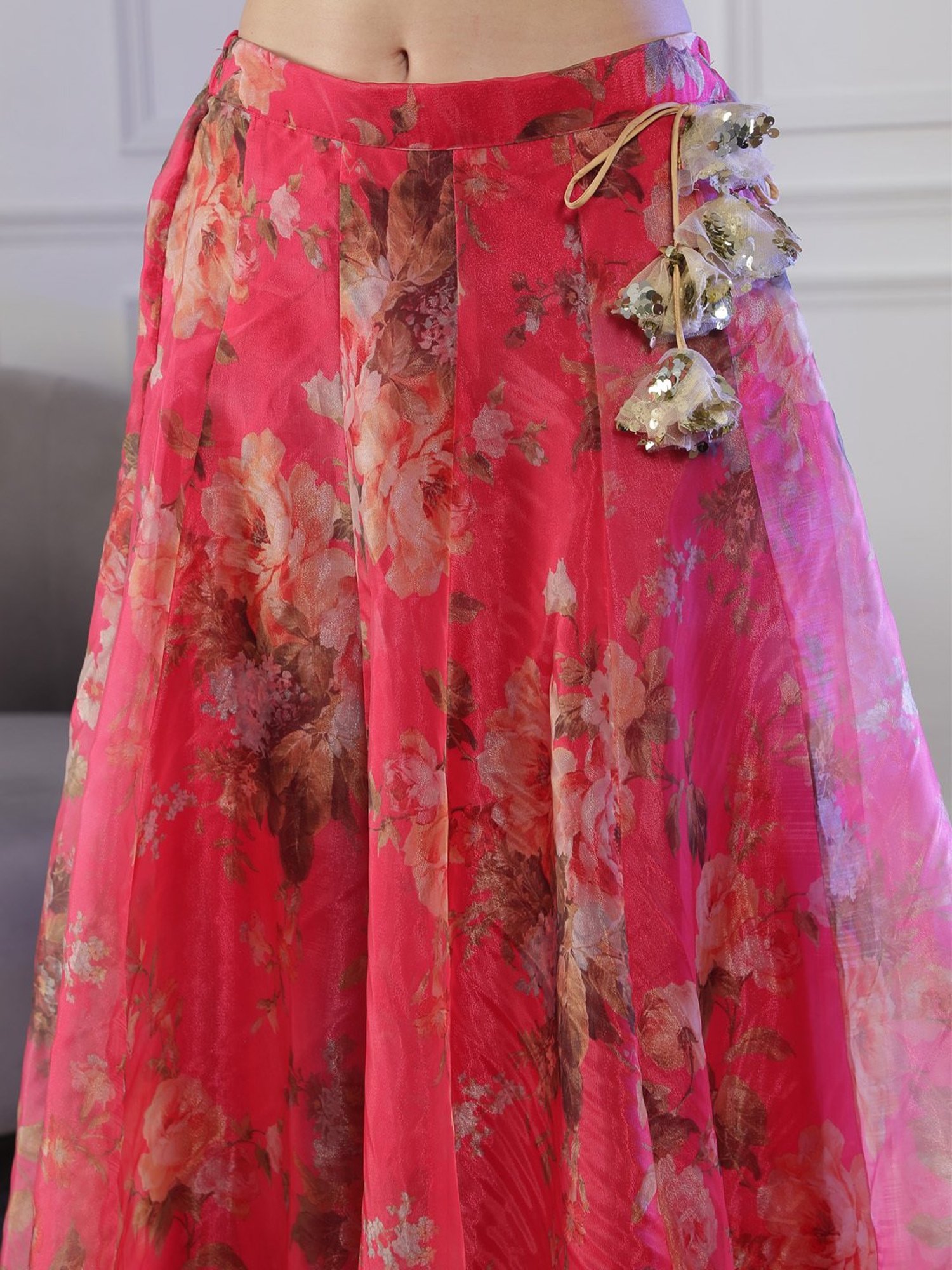 NEUDIS Magenta Floral Print Maxi Lehenga Skirt