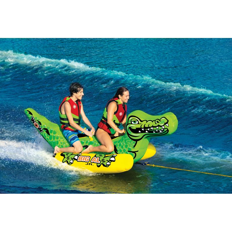 WOW Watersports Big Al Junior 2 Person Towable Inflatable Alligator Inner Tube Floating Boat Accessory with 340 Pound Capacity for Boating, Green