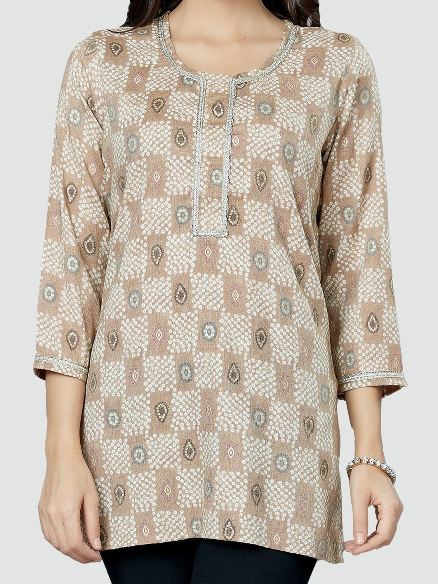 Saree Swarg Beige Printed Tunic