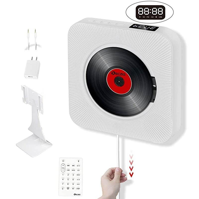 CD Player Portable Wall Mountable with Bluetooth 4.2 FM Radio USB/TF/AUX MP3 Remote Control LED Display Sleep Timer, White (Highest Upgraded)