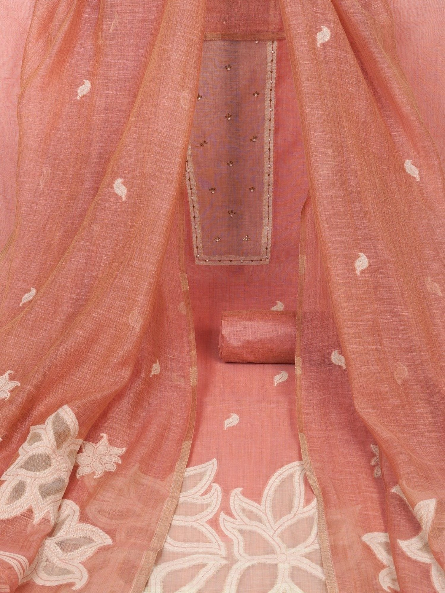 Kami Kubi Peach Floral Dress Material