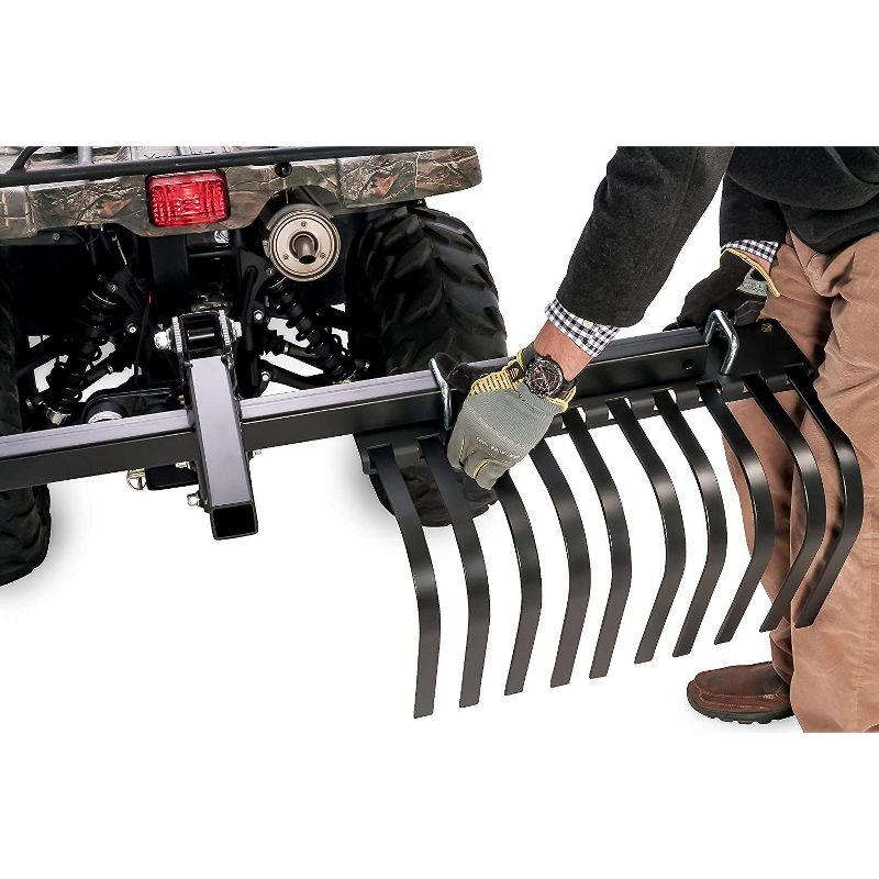 Camco Black Boar ATV/UTV Custom Outside Vehicle Heavy-Duty Adjustable Landscape Rake Accessory Attachment Tool
