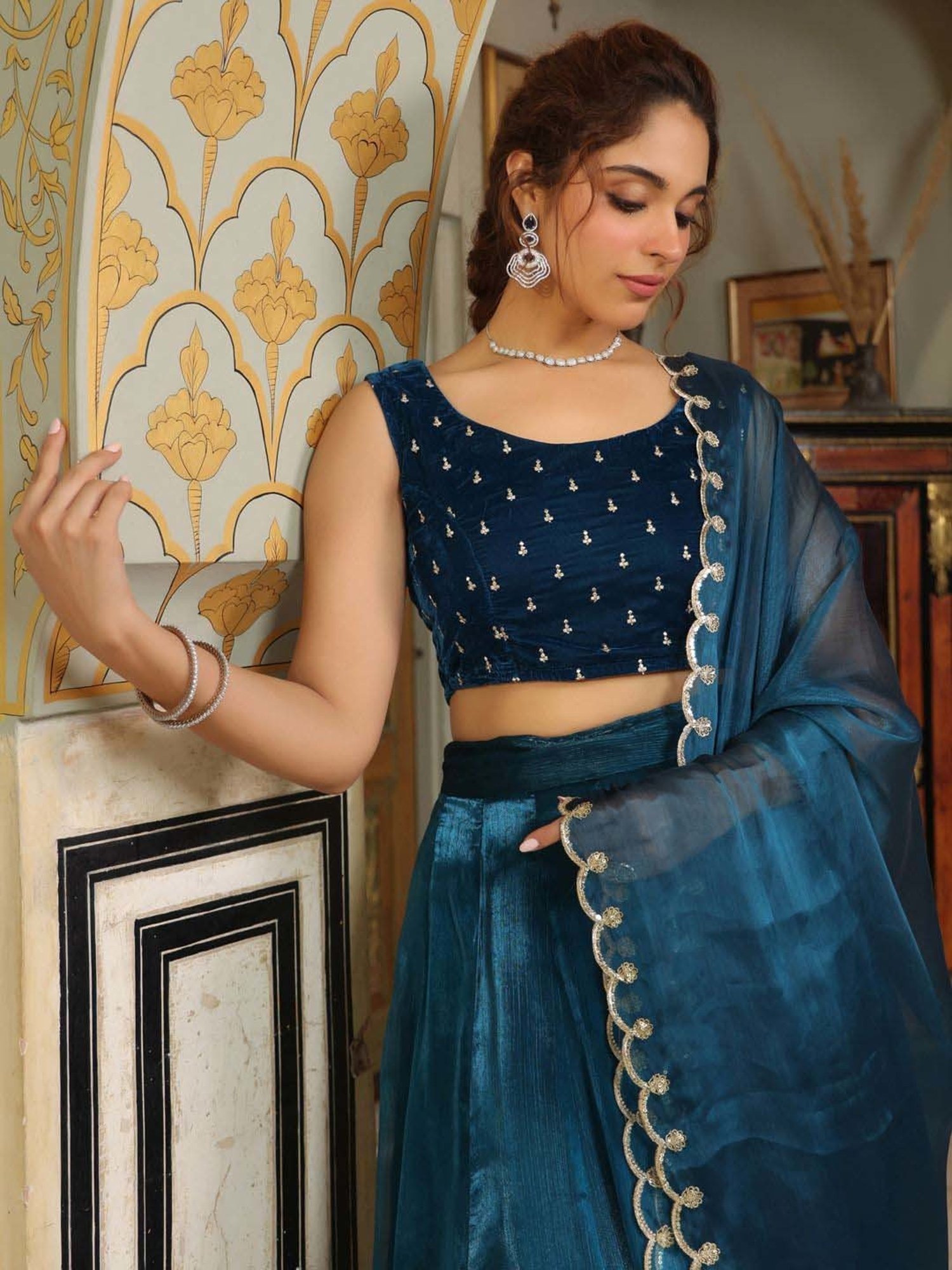 Janasya Blue Plain Lehenga Choli Set With Dupatta