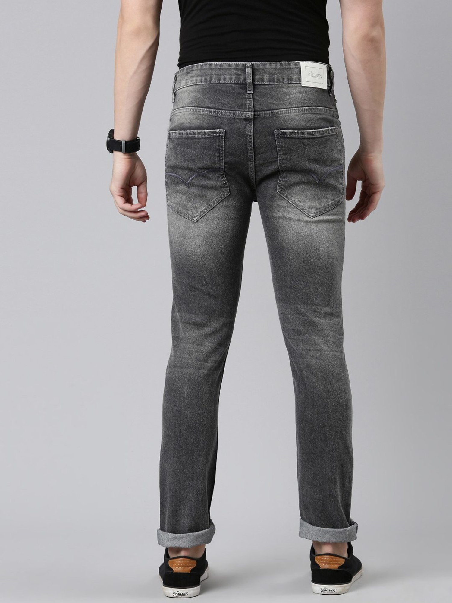 CINOCCI Cool Grey Cotton Slim Fit Jeans