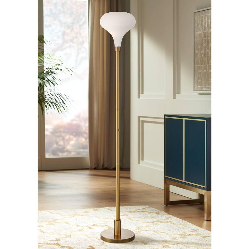 Possini Euro Cecil Warm Brass and Opal Glass Torchiere Floor Lamp
