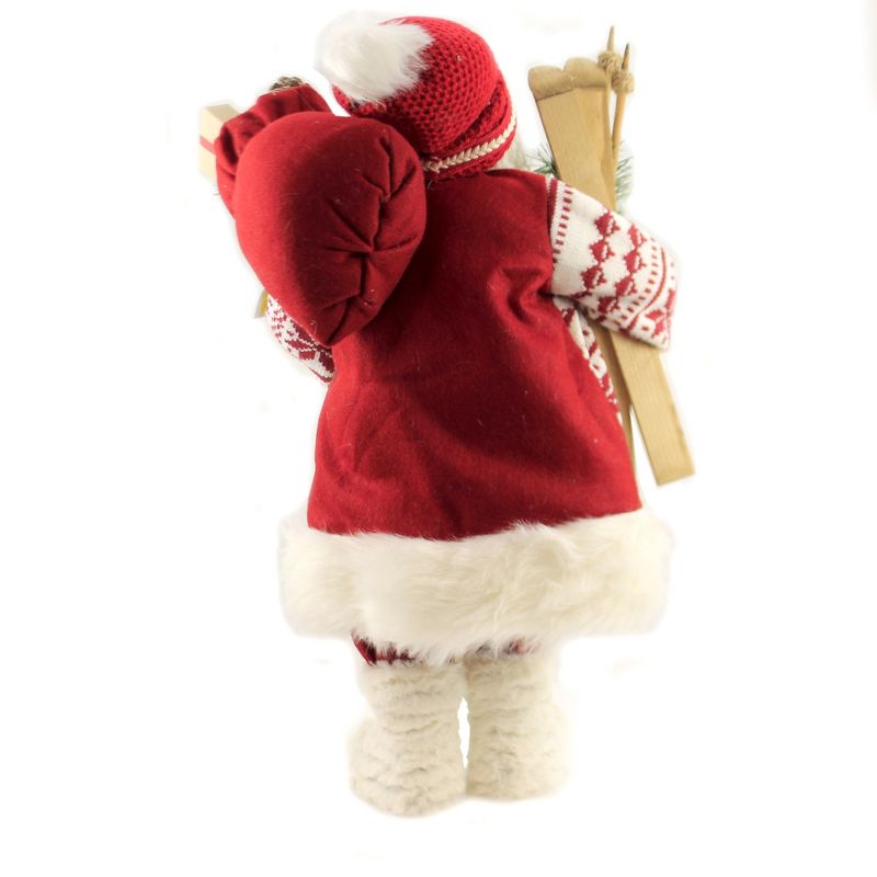 Christmas 19.0" Santa Figurine With Skis Fur Cloth Winter  -  Decorative Figurines