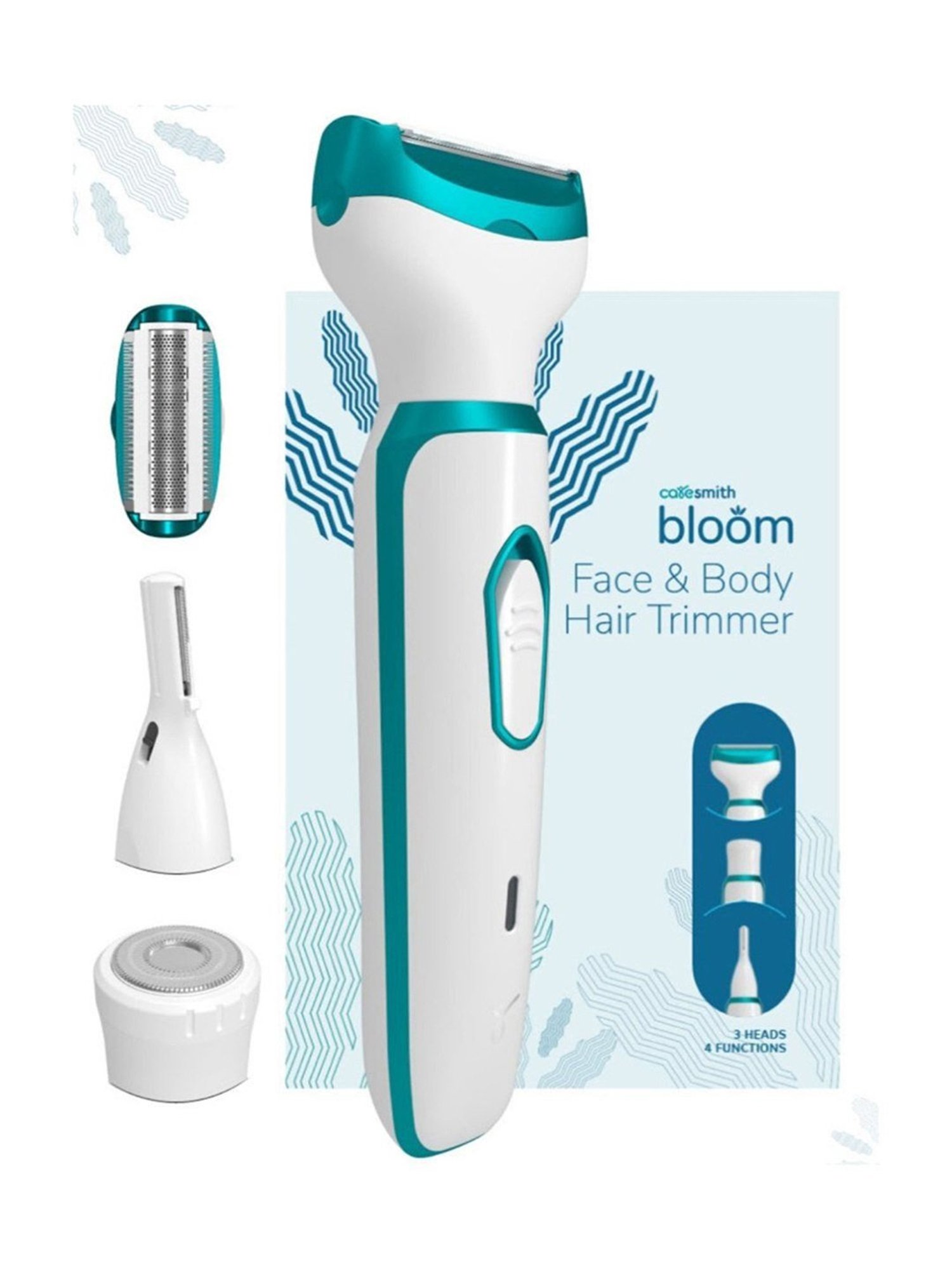 Caresmith Bloom Face & Body Hair Trimmer for Women with 3 Heads, Rechargeable (Glossy White)