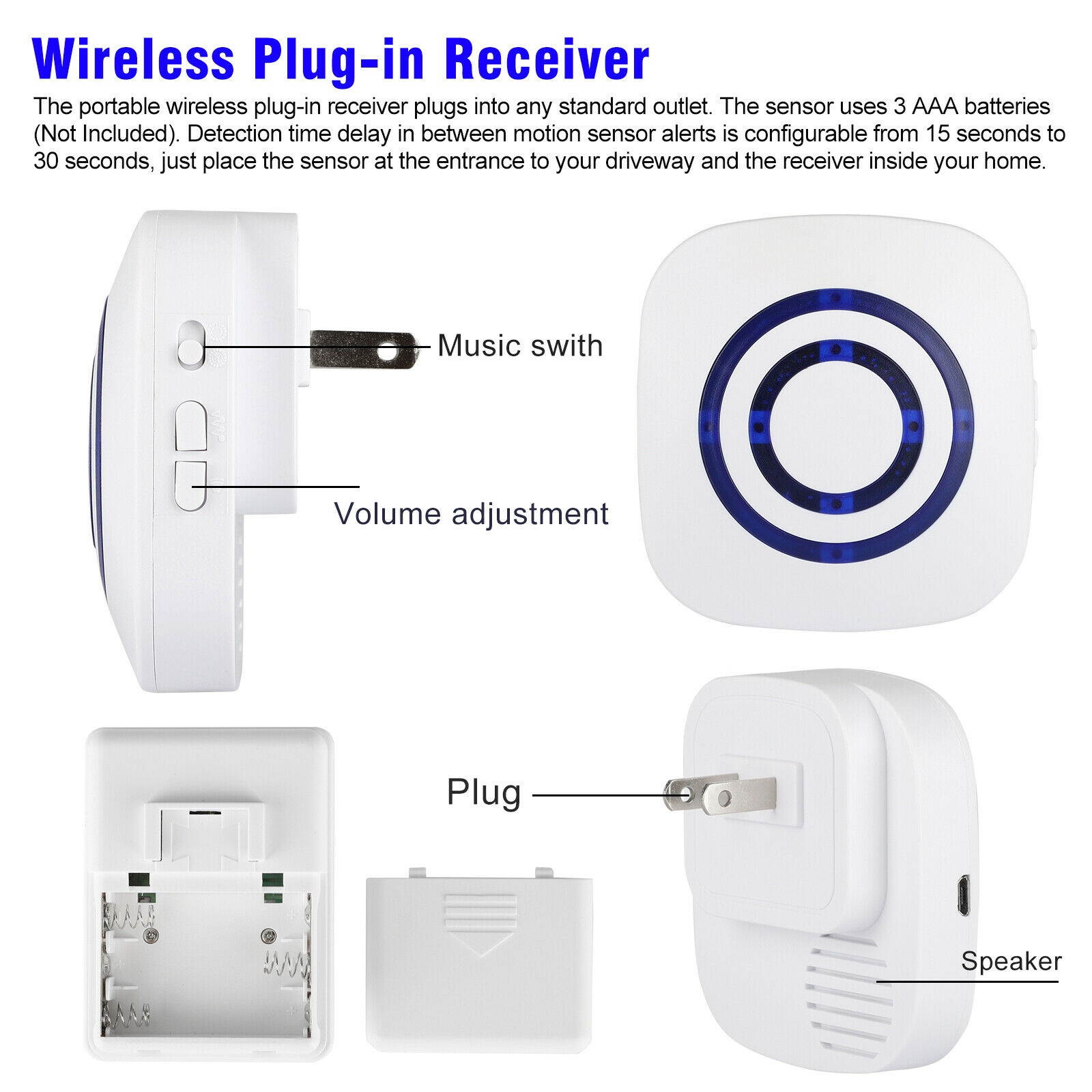 Home Wireless Doorbell Remote Control Battery Operated 58 Tune Chime Receiver