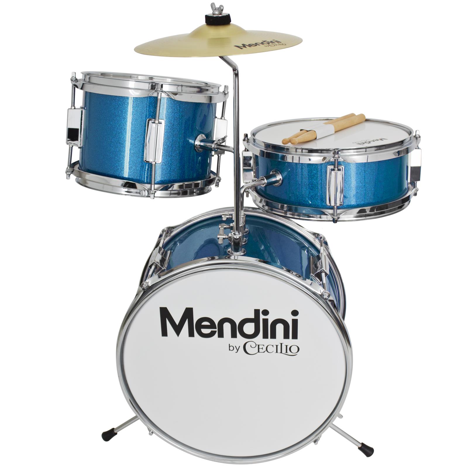 Mendini 13-inch 3-pc Kids Toy Junior Drum Set with Throne Cymbal Pedal Drumsticks, MJDS-1-BL Metallic Blue