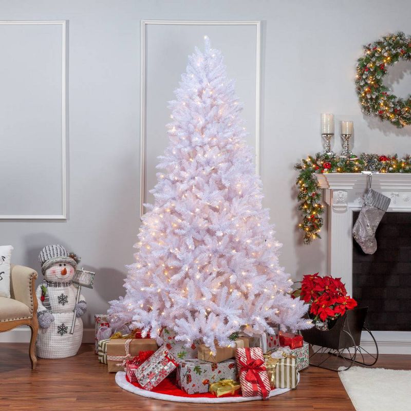7.5ft Sterling Tree Company Full White Parkview Pine with 600 Color Changing LED Lights Artificial Christmas Tree