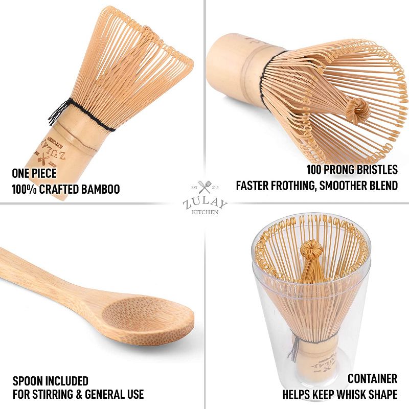 Zulay Kitchen Matcha Tea Whisk, Bamboo - 100 prong