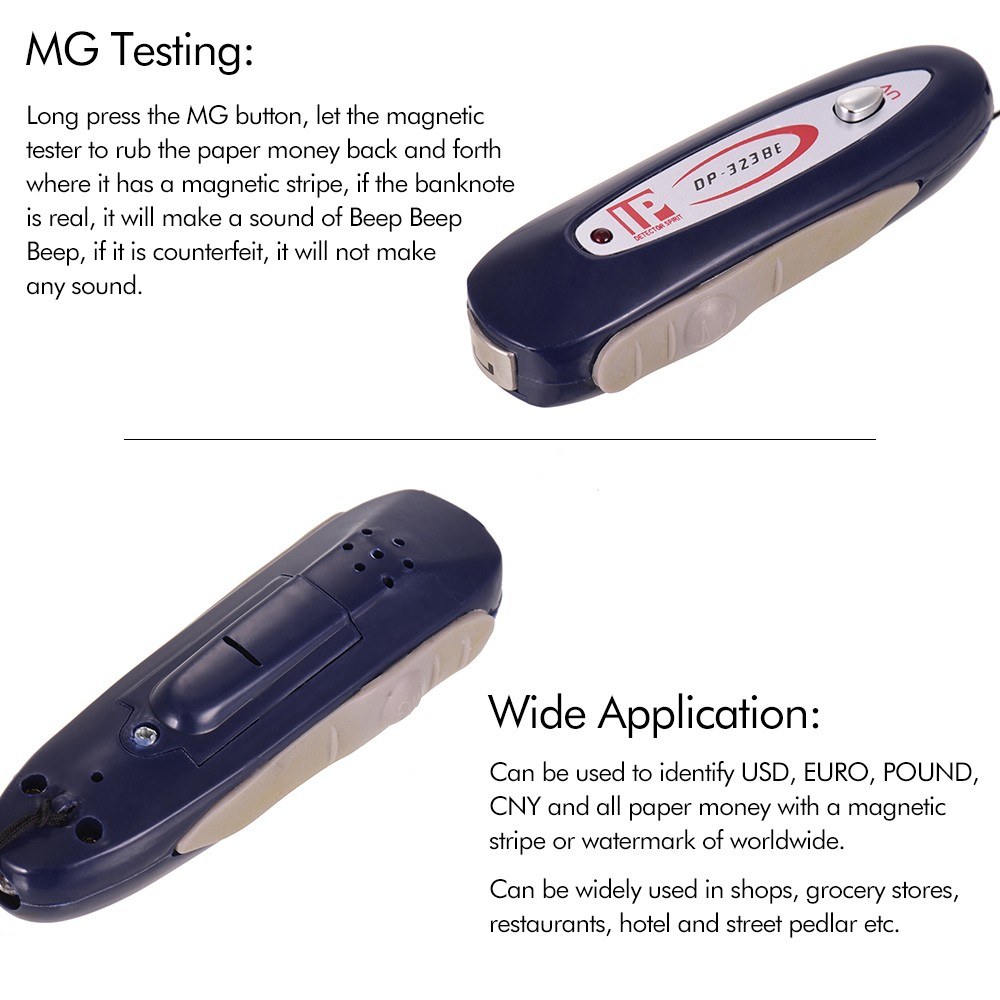 2 In 1 Portable Mini Money Detector Counterfeit Cash Currency Banknote Checker Tester with Magnetic & UV Light for USD EURO POUND