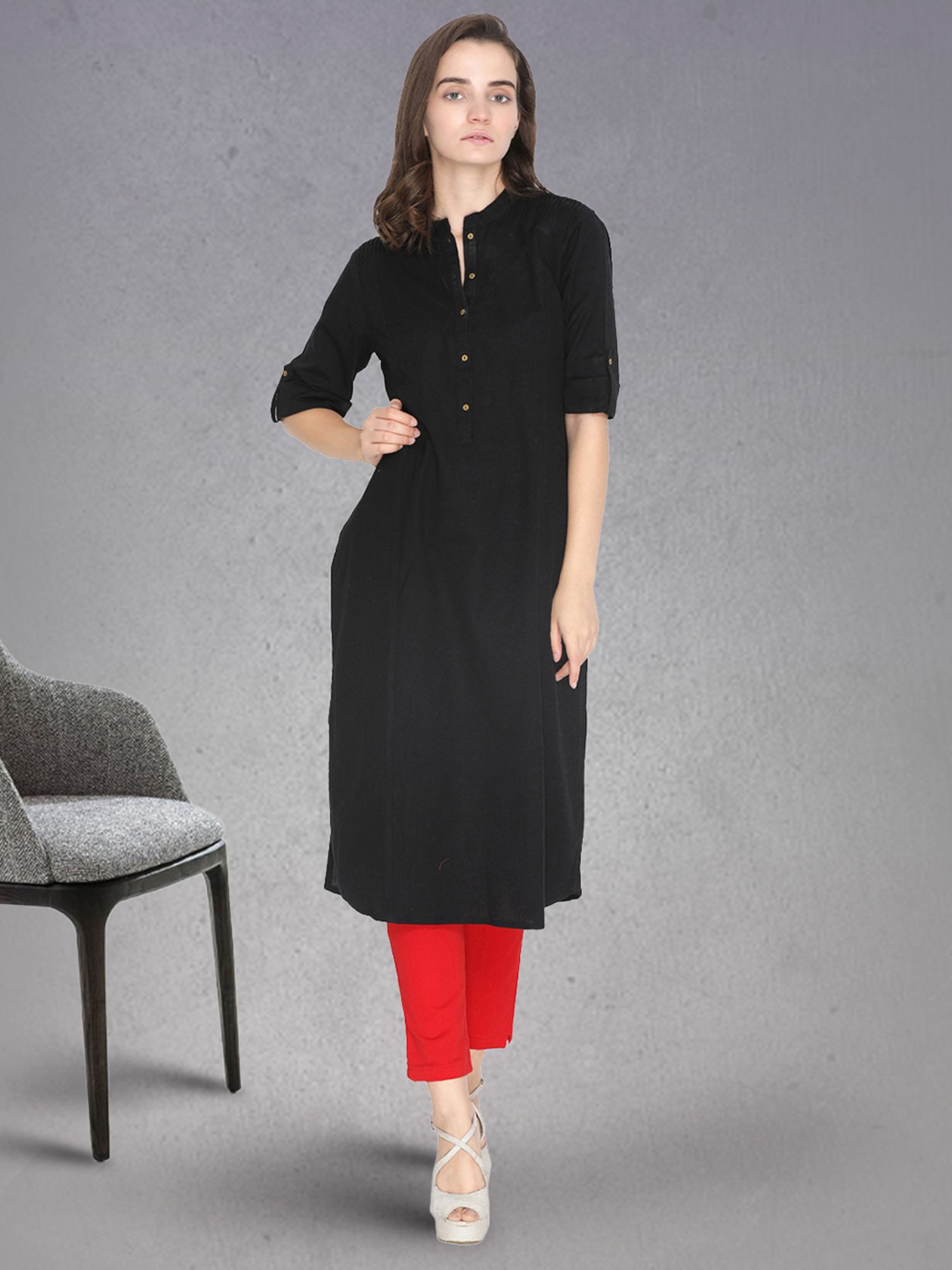 Lyra Red Cotton Ankle Length Pants