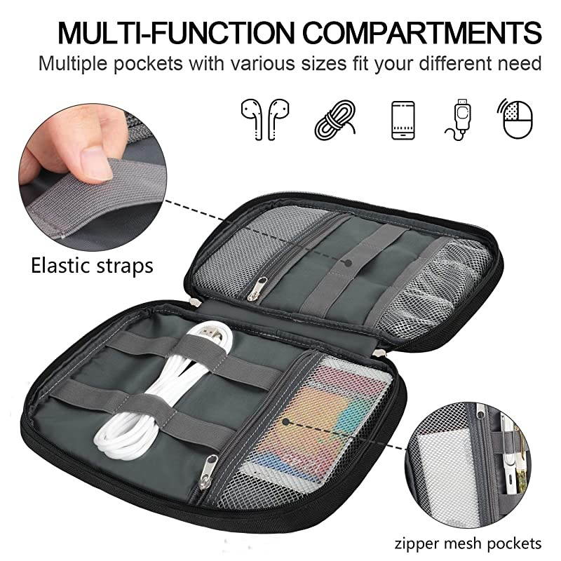 Travel Electronics Organizer Durable Waterproof Universal Electronic Accessories Bag Case for Cord Phone Charger USB Flash Drive SD Card Earphone Black
