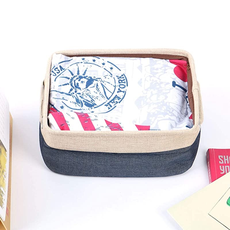 Collapsible Fabric Storage Basket Bins with Dual Handles, Foldable Toy Bins for Laundry Clothes Storage, Home Organizer for Bedroom Office Closet Shelves Dark Blue Small