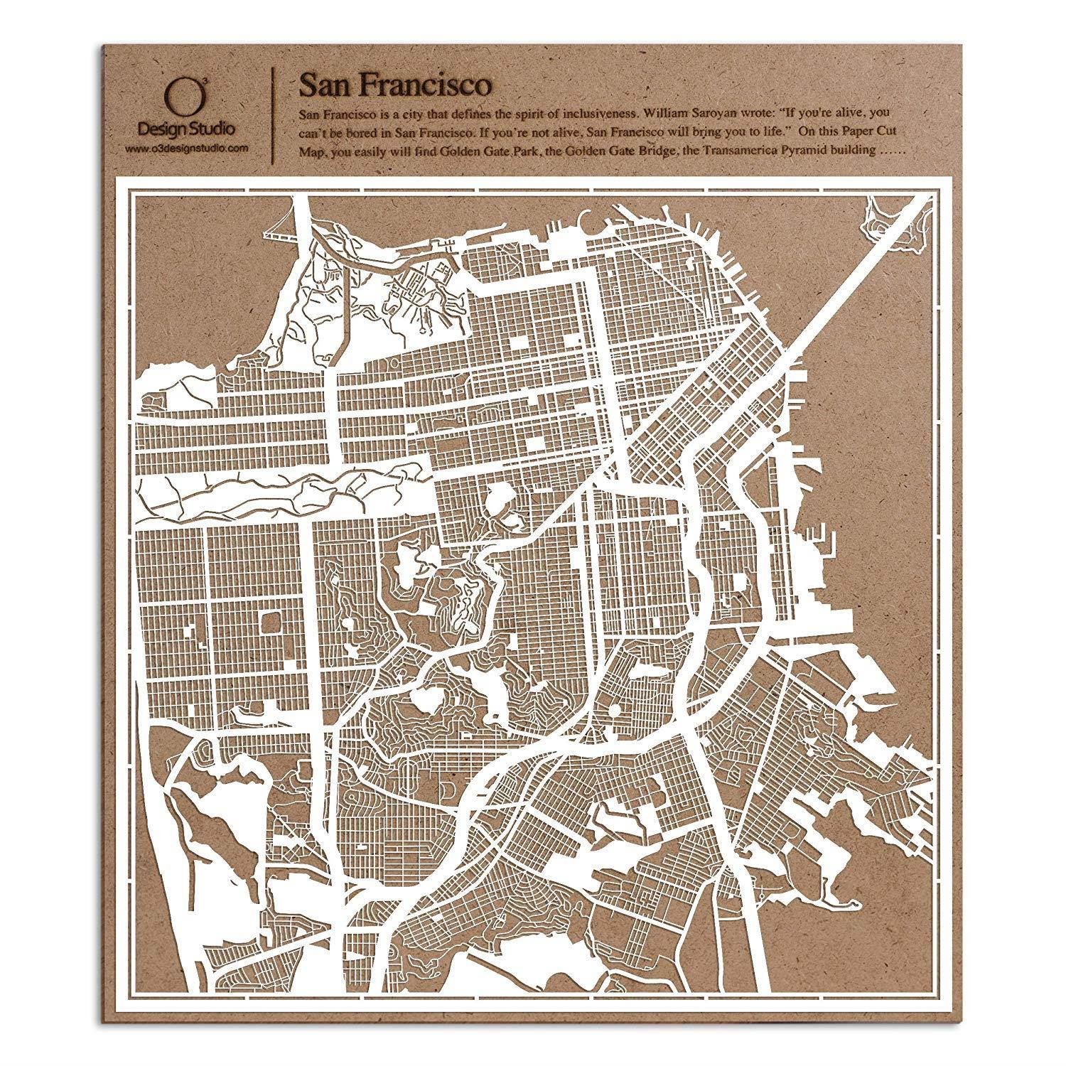 San Francisco Paper Cut Map by O3 Design Studio White 12x12 inches Paper Art