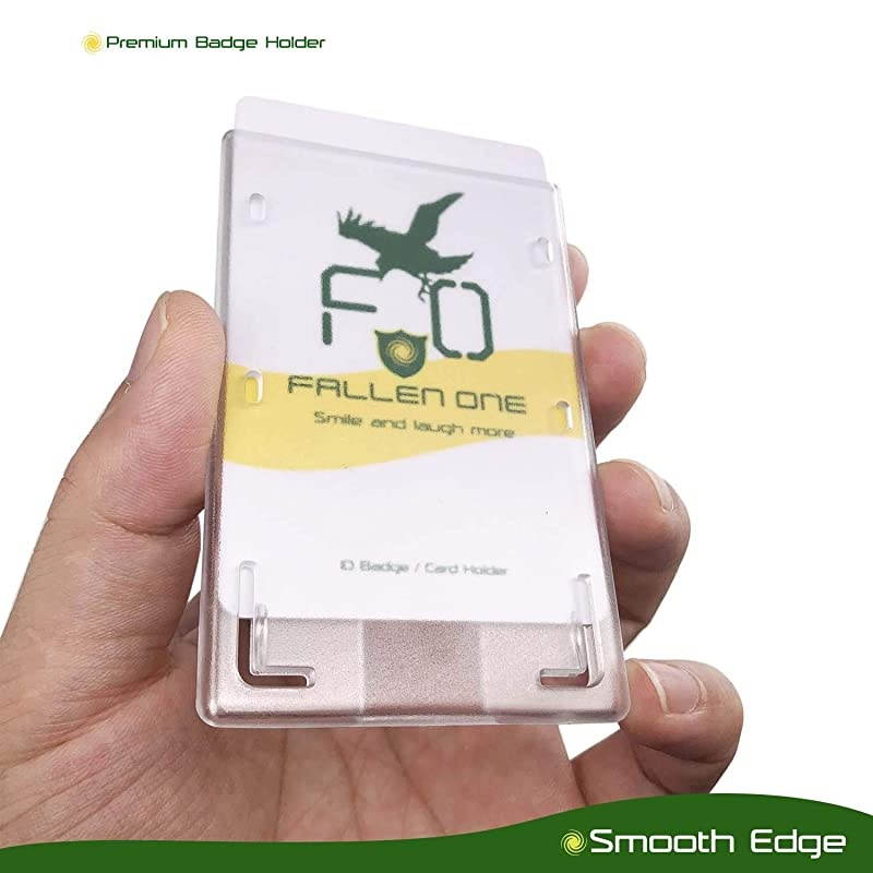 10 Pack Rigid Hard Plastic Vertical ID Badge Holder with Thumb Slots