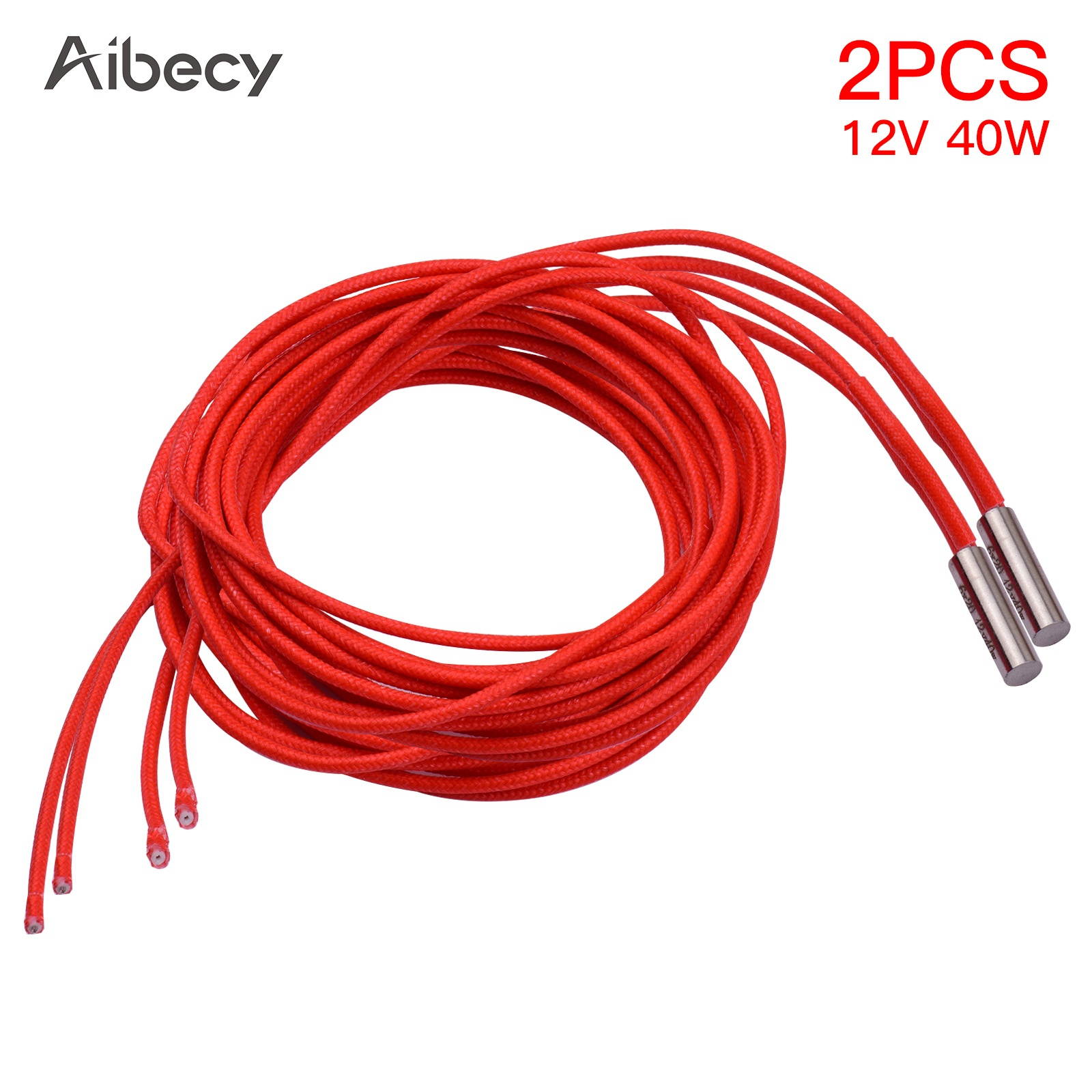 Aibecy 2pcs 12V 40W 6*20mm Single End Cartridge Heater Heating Tube 1.4m/4.6ft for 3D Printer