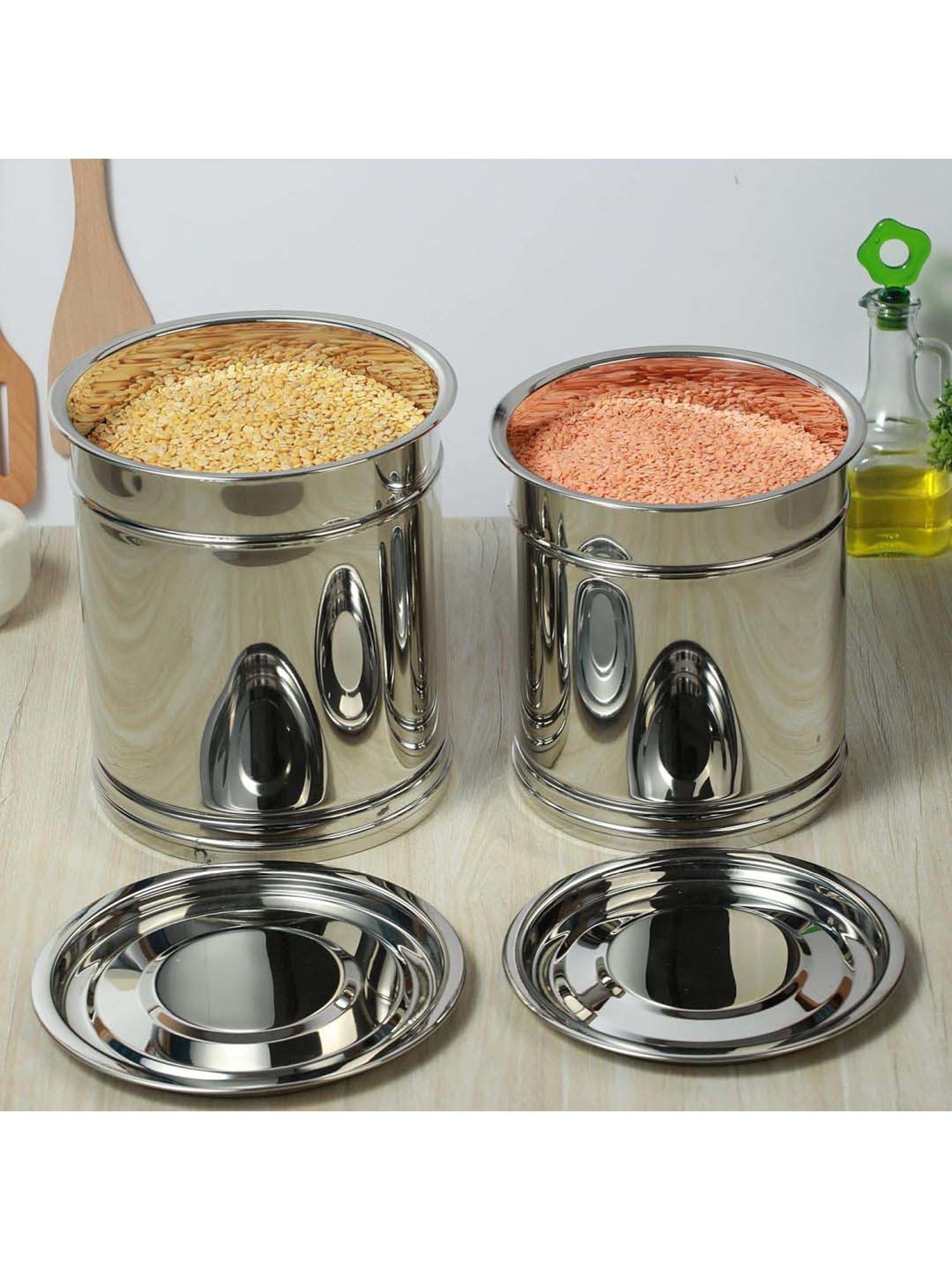 Chakmak Silver Stainless Steel Pawali Plain With Lid - Set of 2