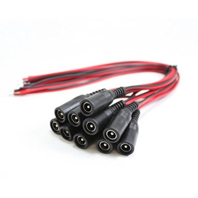 hdview 10pcs female power plug pigtail cable, cctv security camera dc wire power pigtails adapter plug lead cord coax cables