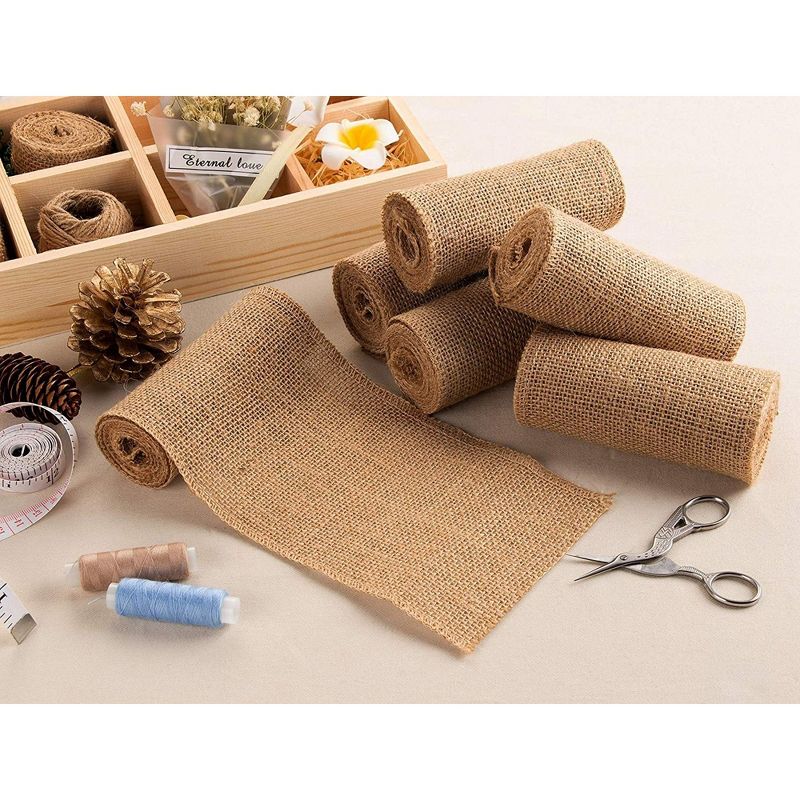 Genie Crafts 8-Pack Brown Burlap Jute Fabric Ribbon Roll 4.7 in x 2 Yard for Crafts, Sewing