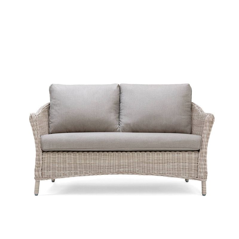 Laurel Loveseat Weathered Brown Frame Sunbrella Cast Shale Gray Fabric - La-Z-Boy
