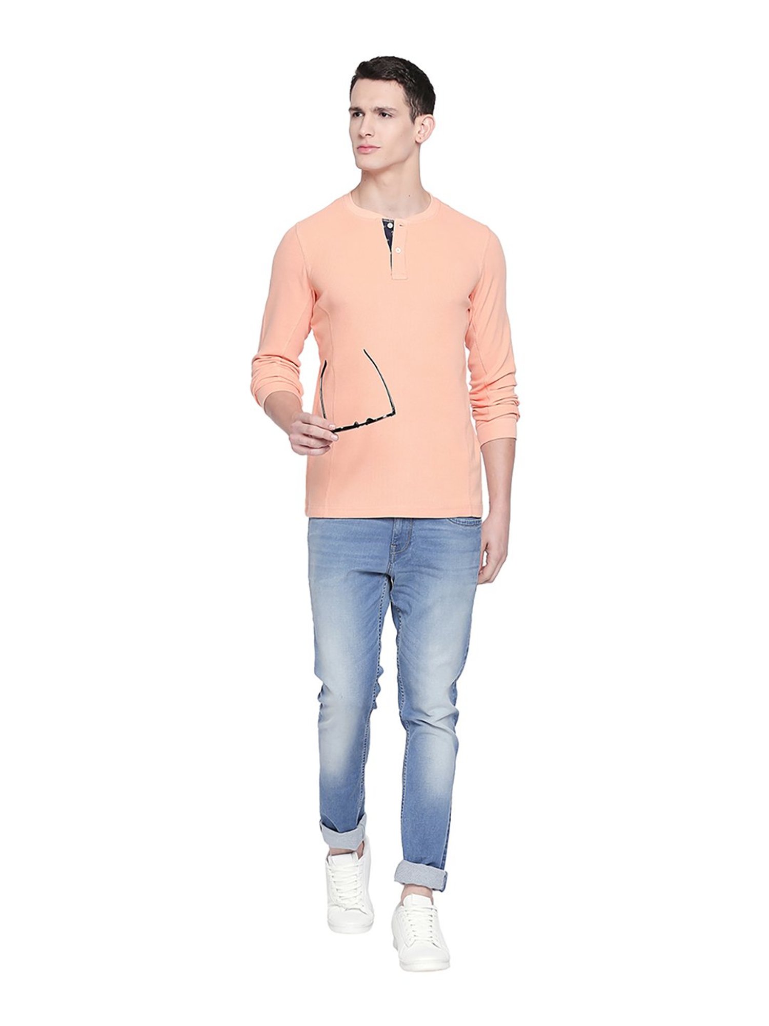 Basics Peach Henley T-Shirt