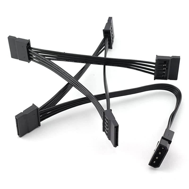 2pcs IDE to SATA Power Cable IDE Large 4 Pin to PC Server Hard Drive 15 Pin SATA Power Supply Adapter Converter Cable Cord 18AWG Wire SATA Extension Cable 1 to 5 Splitter Black