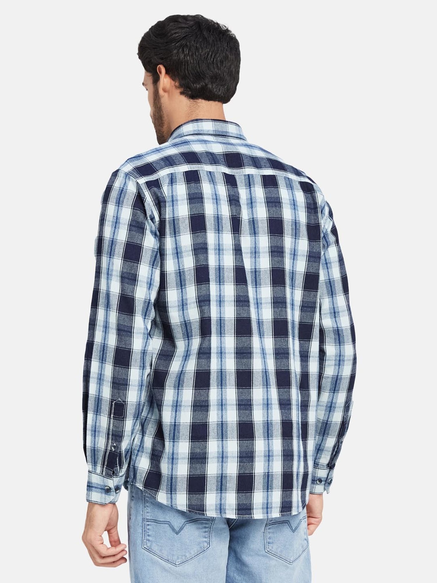 METTLE Navy Regular Fit Check Shirt
