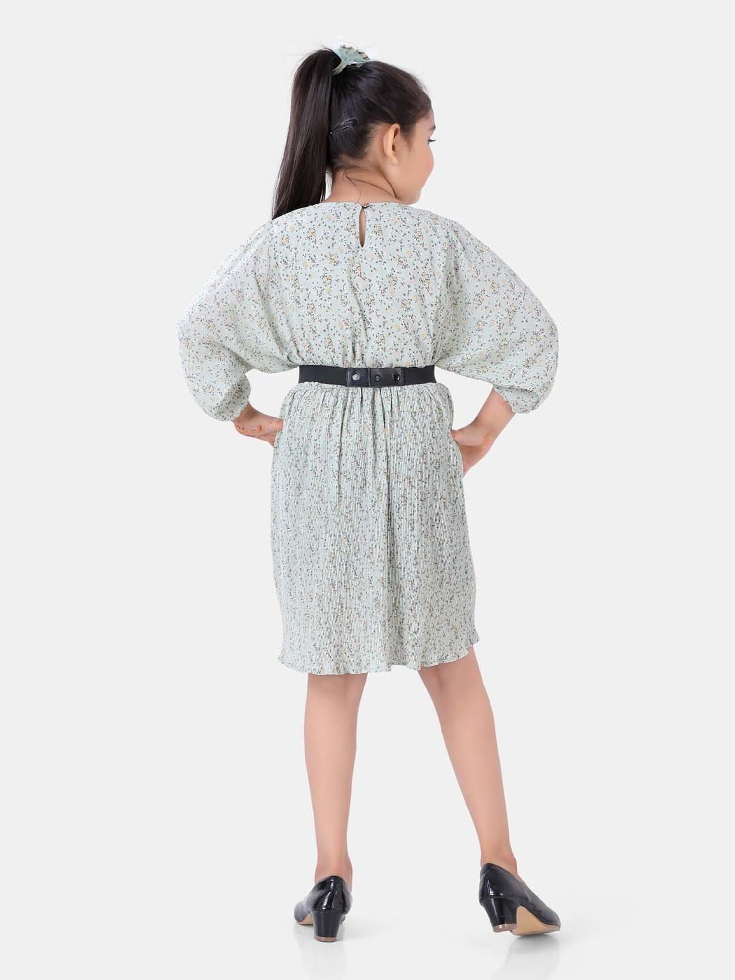 poplins Kids Green Cotton Floral Print Dress