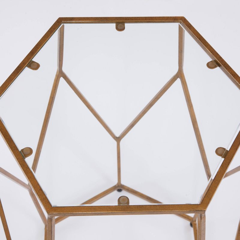 Roxy Hexagonal Chairside End Table Glass Gold - Steve Silver Co.