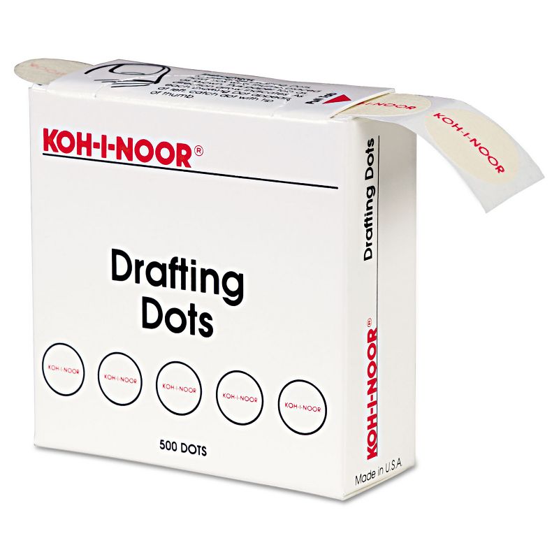 Koh-I-Noor Adhesive Drafting Dots w/Dispenser 7/8in dia White 500/Box 25900J01