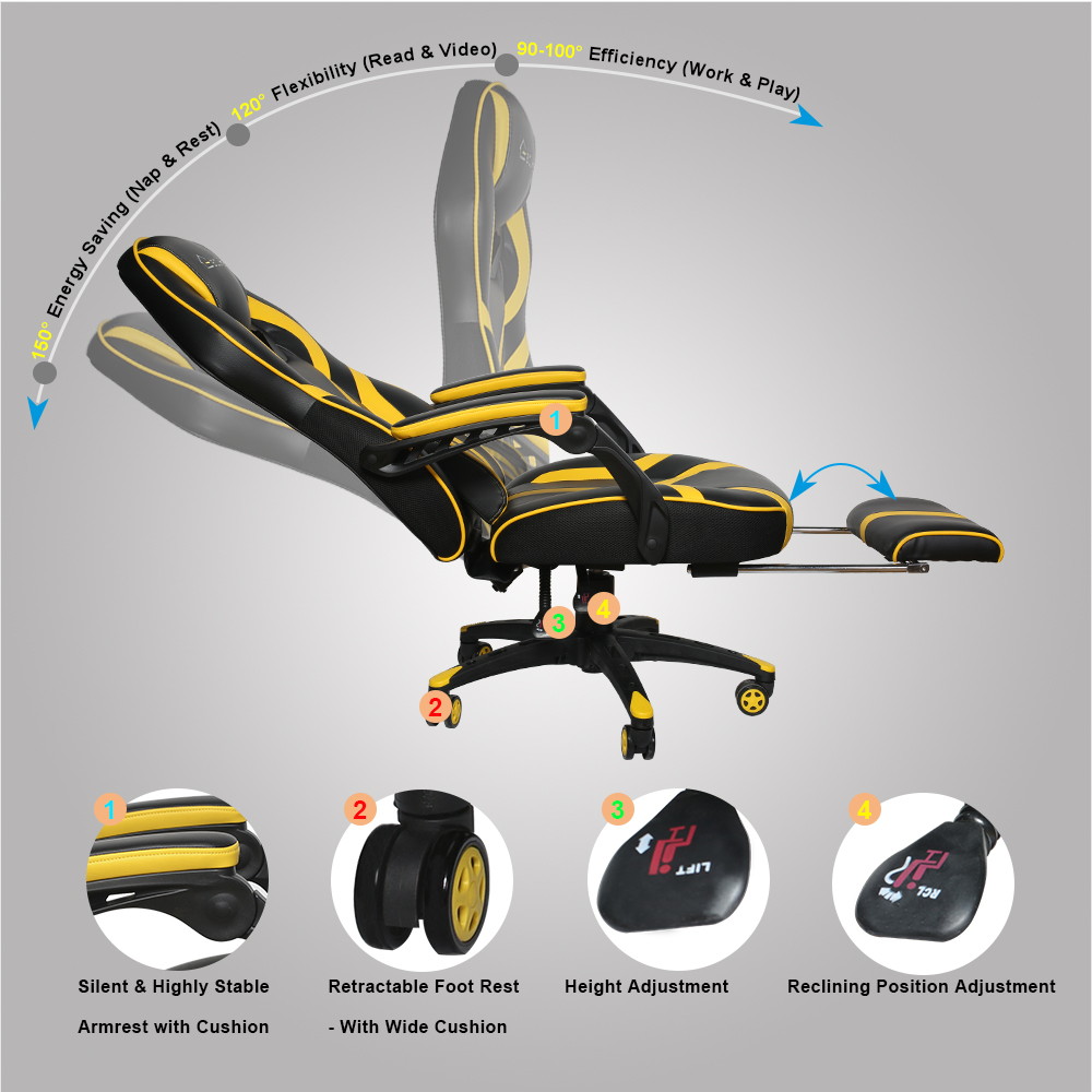 Eclife Gaming Chair Office Chair High Back Computer Chair Leather Desk Chair Ergonomic Adjustable Swivel Task Chair with Massage Lumbar Support and Footrest