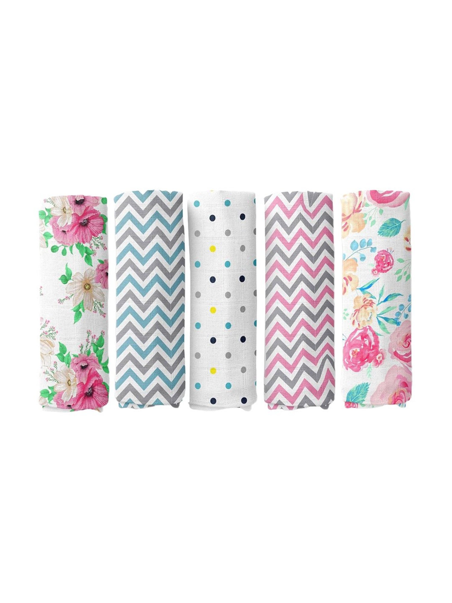 Haus & Kinder Printed Multicolor 40 TC Cotton New Born Swaddle Wrap - Set of 5