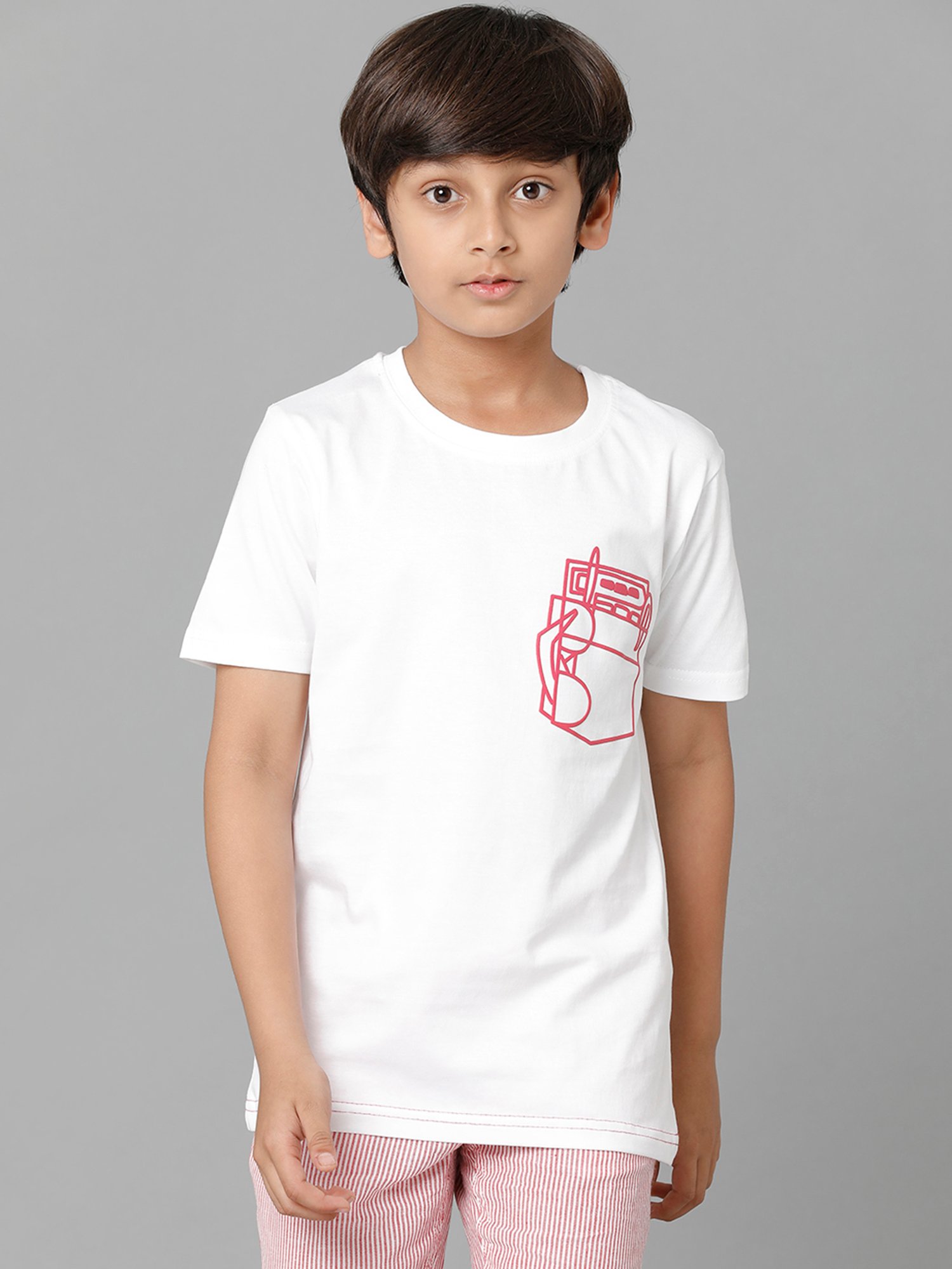 Under Fourteen Only Kids White Printed T-Shirt