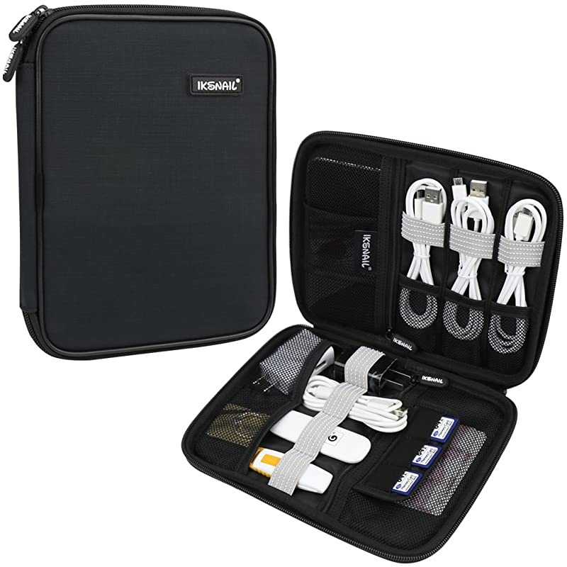 Universal Cable Organizer Bag  Small Electronics Accessories Cases Travel Carrying Pouch for USB Cables Earphone Charger Phone Charging Cords SD Card Hard Drive Black