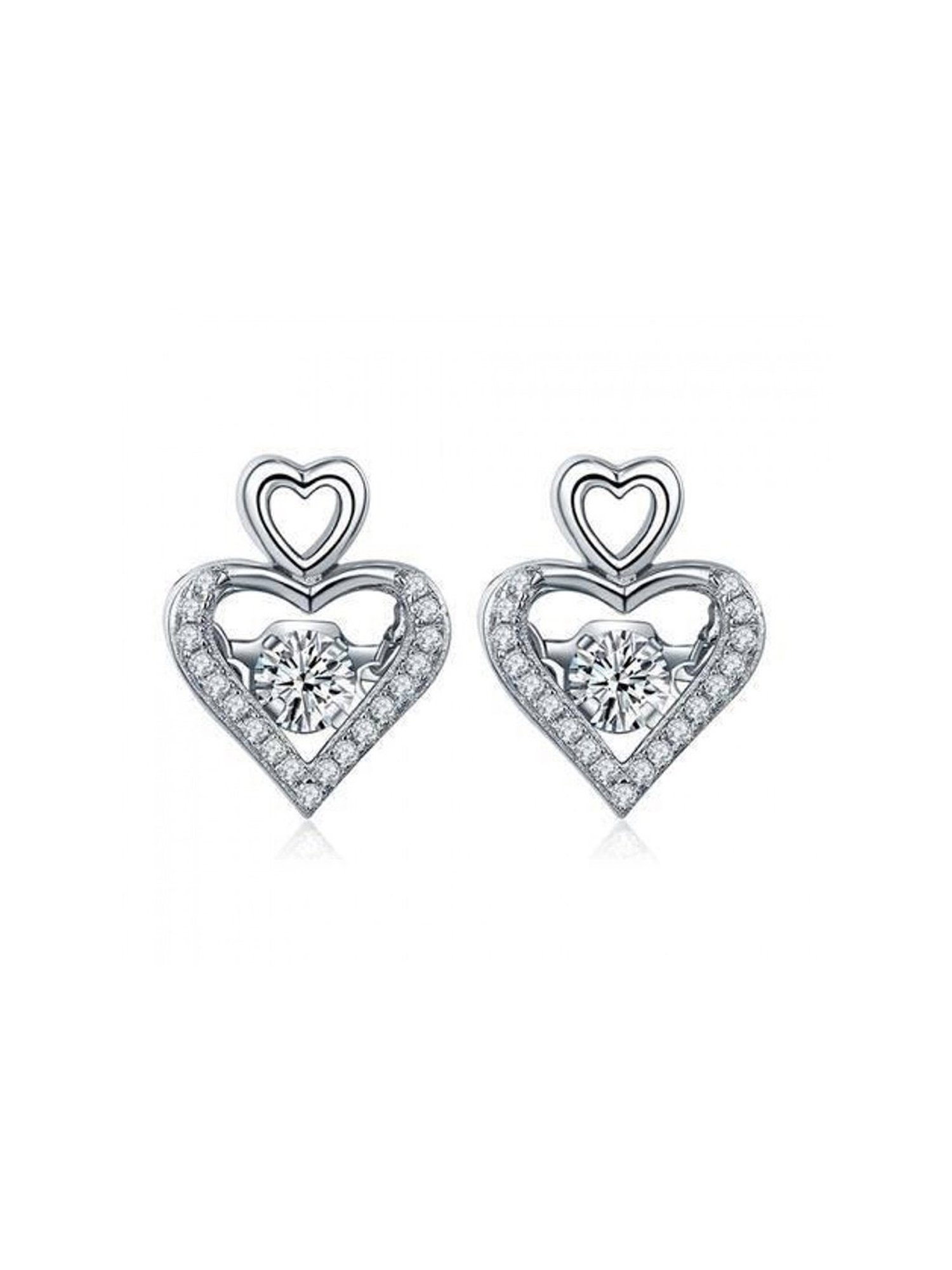 Ornate Jewels 925 Silver Dancing Stone American Diamond Heart Studs Earrings