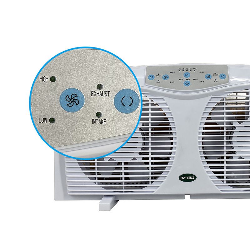 Optimus F-5286 Reversible 8 Inch Powerful 3 Speed Cool Air Home Twin Window Fan with Automatic Thermostat Control and LED Display, White