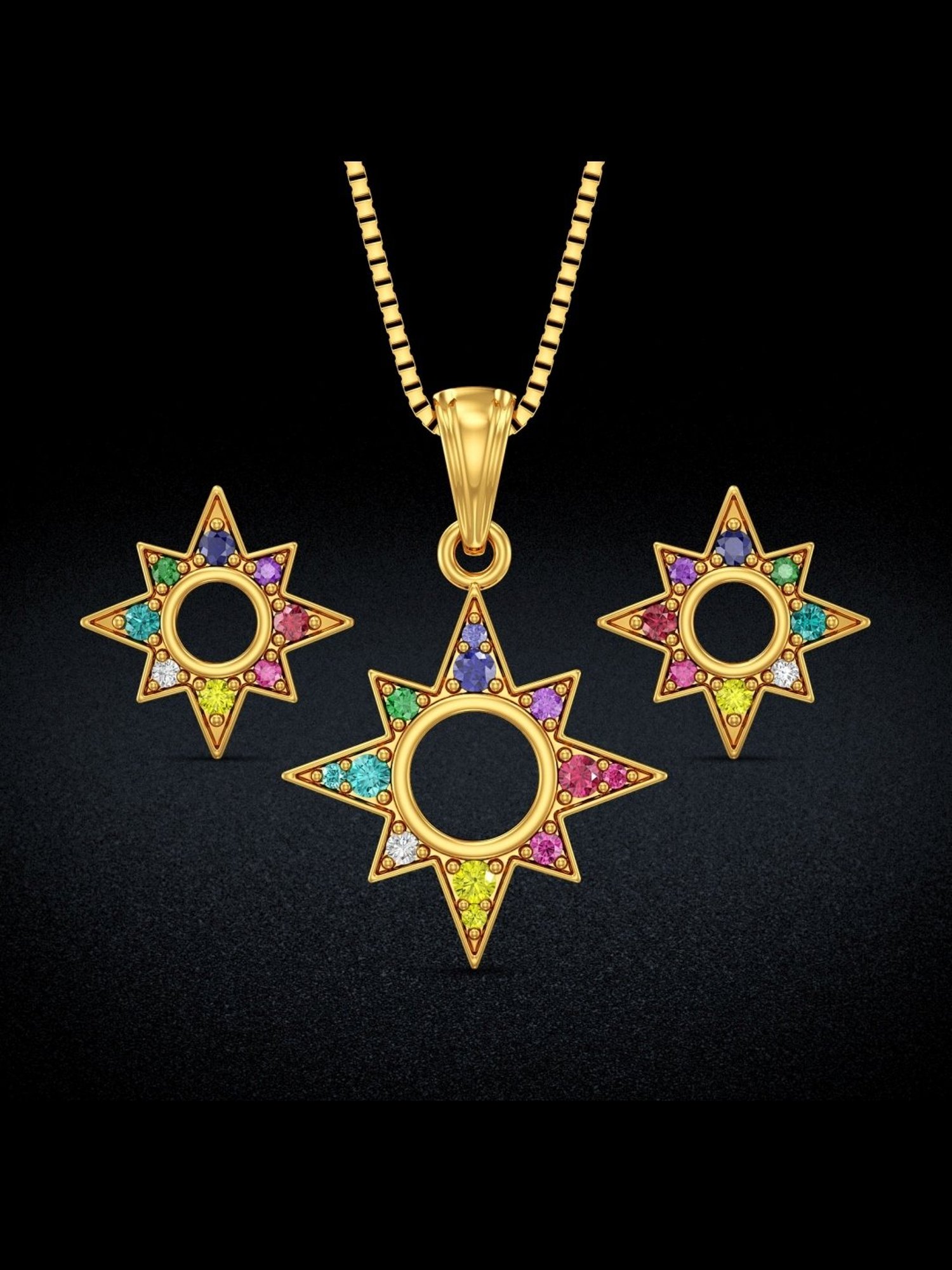 Joyalukkas Gold 22K Spectrum Sparkle Navratna Sets for Women