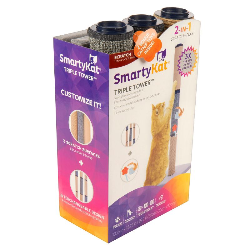 SmartyKat Triple Tower 3 Segment Cat Scratcher Post and Bonus Toy