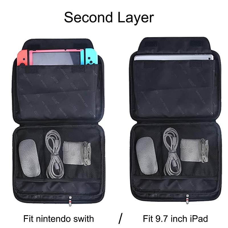 Double Layer Electronics OrganizerTravel Gadget Bag for Cables Memory Cards Flash Hard Drive and More Fit for iPad or Tabletup to 97Large Black