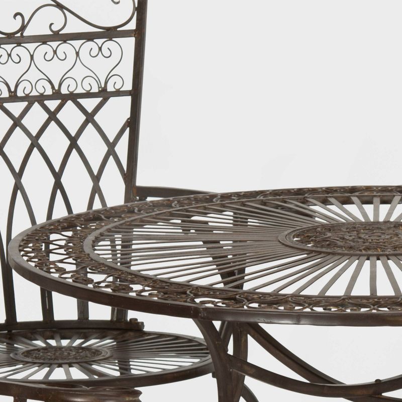 Thessaly 5pc Round Cast Iron Dining Sett - Rustic Brown - Safavieh